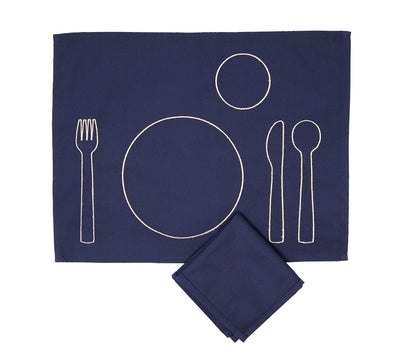 100% pre-shrunk cotton placemat with embroidery, front side, with napkin